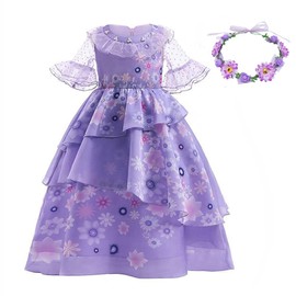 LZH Mirabel Madrigal Kostümkleid Encanto Mirabel Isabela Verkleidung Kostüm Cosplay Prinzessin Kleid mit Tasche und Brille Grün für Mädchen,Violett,7-8 Jahre