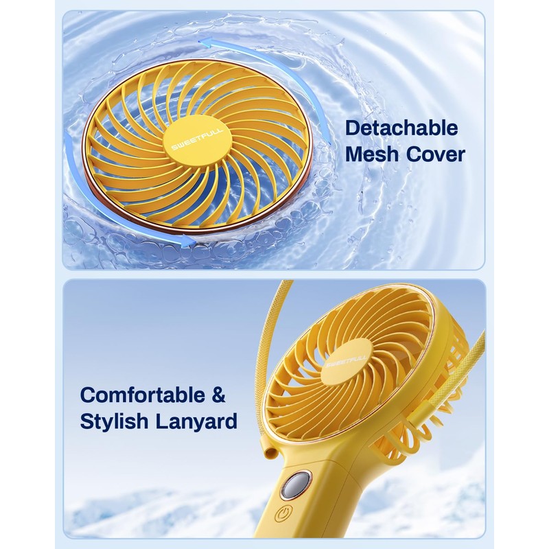 SWEETFULL Handheld Portable Fan, 5000mAh Rechargeable Battery, 6 Speed Wind,