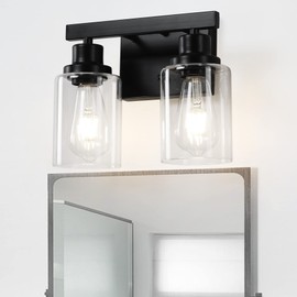 DIKAIDA Bathroom Vanity Light, 2-Light Modern Matte Wall Sconce Lighting with Clear Glass Shade, Wall Lights,Bath Vintage Wall Mounted Lamps for Mirror Bedroom Living Room