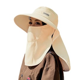 Giselle Women's Sun Protection Hat, UV Protection, Sun Protection, Wide Brim, Fully Blackout, Sun Visor, Face Cover, Washable, Sweat Absorbent, Quick Drying, Mesh, light beige