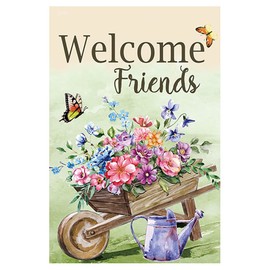 Super Tough Garden Flag - Welcome Friends | 12" x 18" Yard Style Welcome Garden Flag | Made with Durable Oxford Polyester Fabric & Beautiful Bold Colors | Includes Pole Sleeve For Easy Display