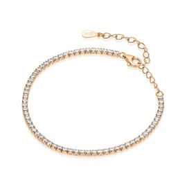 925 Steling Silver 14K Rose Gold Plated Tennis Bracelet With Cubic Zirconia, Bracelet For Women Gift for Her Fine Jewelry, 7, Cubic Zirconia