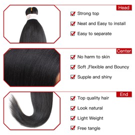 Xtrend 16 Inch Natural Black EZ Braids, 8 Packs Pre-Stretched EZ Braiding Hair Extensions for Box Braids, Hair Hot Water Setting Synthetic Fibre Hair Extensions (3 Packs, 1B#)