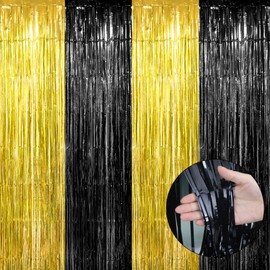 Black Backdrop Black Fringe Backdrop Tinsel Curtain Backdrop 4pcs 3.3 X 9.9 Ft Foil Fringe Curtains Gold Tinsel Black Backdrop Curtain Tinsel Photo Black and Gold Party Decorations Foil Curtain