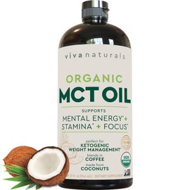 Viva Naturals Organic MCT Oil 32 fl oz - Best MCT Oil Organic for Coffee, MCT Coconut Oil Supports Energy & Mental Clarity, USDA Organic, Non-GMO, Paleo & Keto Certified, MCT Wellness