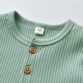 Derouetkia Infant Baby Girl Clothes Toddler Girl Ruffle Tops Long Sleeve Pants with Headband Outfit Set, Light Green, 12-18 Months