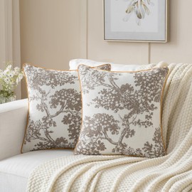 Floral Throw Pillow Covers 45x45 cm Set of 2 Taupe and White Decorative Pillow Covers for Couch Bed Living Room William Morris Luxury Chenille Jacquard Pillow Cases