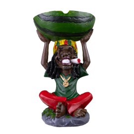 8" Medium Rasta Jamaican Man Holding Bowl Polyresin Ashtray Decoration | #13