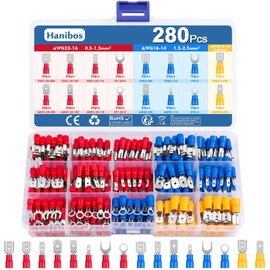 280 Piece Cable Lugs Set, Hanibos Cable Lugs Assortment 0.5-6.0 mm² Electrical Connectors Flat Connector and Fork Cable Lugs, Ring Terminals Flat Connector Set Cable Lugs Car