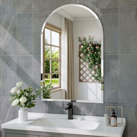 Frameless Arched Mirror, 24"x36" Beveled Bathroom Vanity Mirrors