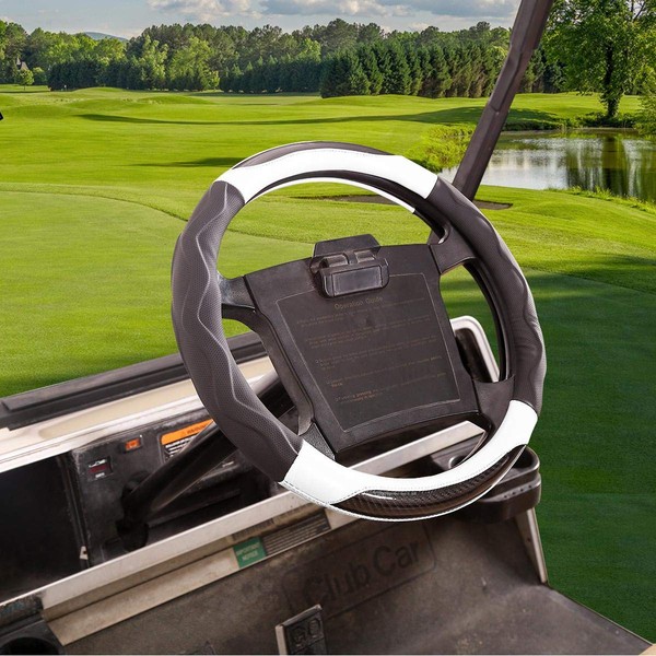 10L0L Golf Cart Steering Wheel Cover for Club Car DS & Precedent, 14 Inch Black White