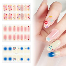 42 Pcs 3 Sheets Nail Stickers Wraps Polish Strips Gradient Stickers Glitter Self Adhesive DIY Art Decals Strips for Women Girls Acrylic Manicure Tips Decor with 1 Pcs Nail Files,Style9