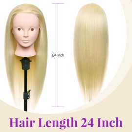 Neverland Beauty & Health 24'' 50% Real Human Hair Mannequin Head Make-upable Hairdressing Training Head with Table Clamp Braid Set (Gold)