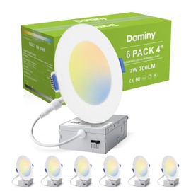 DAMINY 6 Pack 4 Inch LED Recessed Lighting with Junction Box,5CCT,Ultra-Thin Recessed Light,7W 700LM, Dimmable Canless Wafer Ceiling Light,High Brightness