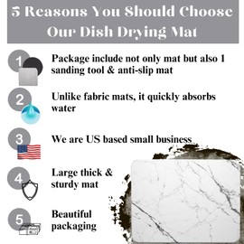 Large Stone Dish Drying Mat For Kitchen Counter - Fast Water Absorbent Diatomaceous Earth Dish Mat Kitchen Drying Stone - Anti-Slip Quick Dry Premium Stone Kitchen Mat (17.8x13.8inch)