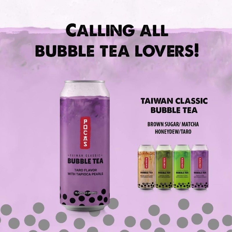 Pocas Bubble Tea with Tapioca Pearls, (Pack of 4, 16.5