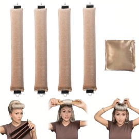 Rizador de Pelo Sin Calor, 4pcs Tubos para Cabello, Rizador de Cabello, con Bufanda de Seda Suave, Sin Dañar el Cabello, Heatless Curls, con Bufanda para el Pelo (Caqui, Mediano)