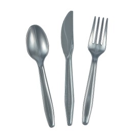 Fun Express - Bulk Silver Plastic Cutlery Set for 70 - Party Supplies - Solid Tableware - Cutlery - 210 Pieces
