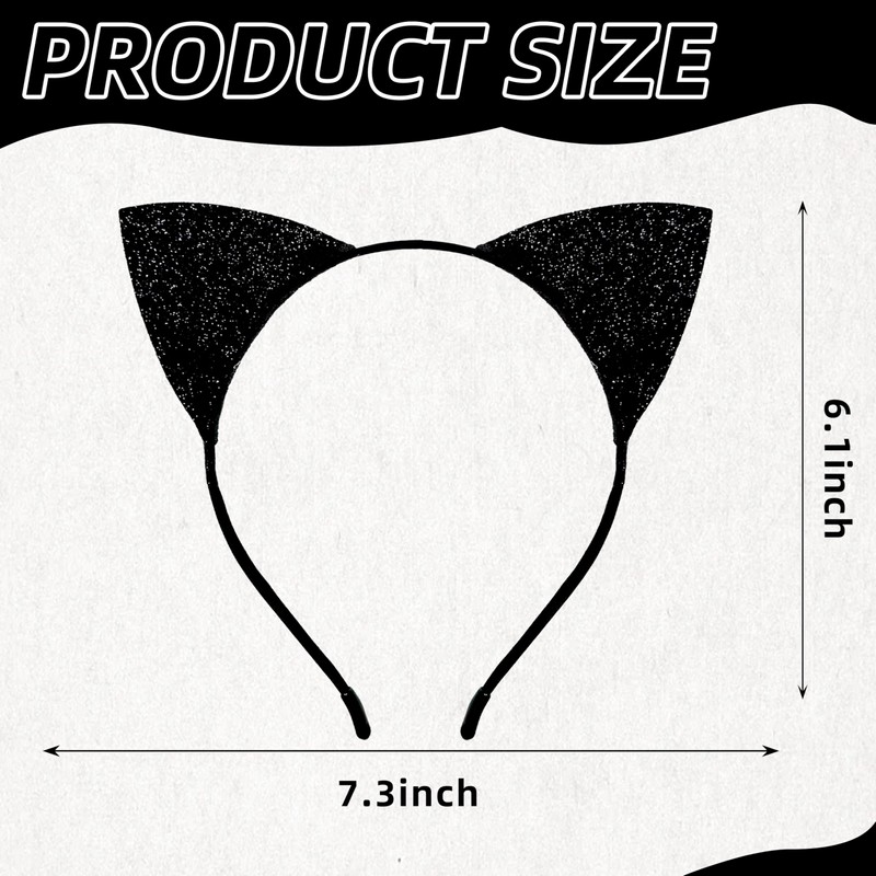 Kafolix Black Cat Ears Headband – Glittery Feline Costume Accessory