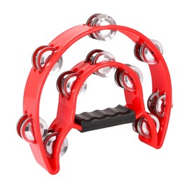 1Pcs Red Double Row Tambourine,Metal Jingles Hand Held Percussion-Half Moon Tambourine for Adults, KTV, Party (Red FBA)