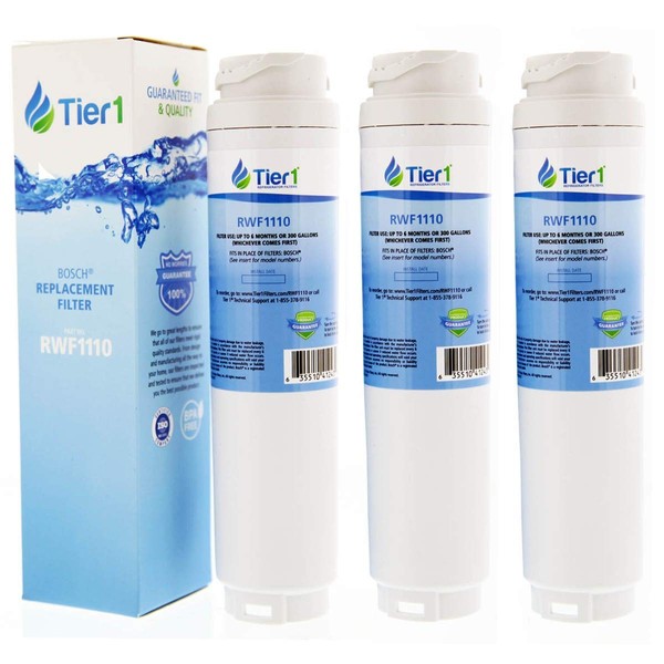 Tier1 9000 077104 Refrigerator Water Filter 3-pk | Replacement for Bosch 644845, REPLFLTR10, UltraClarity, 644845, 9000194412, 740570, 9000077095, 9000193914, Fridge Filter