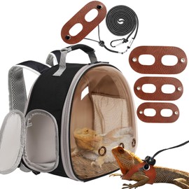 Bearded Dragon Travel Backpack with Harness and Leash Set,Lizard Backpack Travel Carrier,Space Capsule Clear Bubble Window Astronaut Reptile Carrier Backpack, Airline Approved