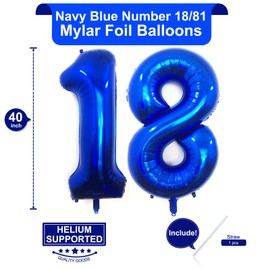 40 Inch Navy Blue 18 Number Balloons Giant 18 Balloons Navy Blue Birthday 18 Balloons 18th Birthday Anniversary Party Decorations Supplies