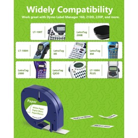 Replace for Dymo Letratag Label Maker Refills 91330 10697 12mm x 4m 1/2 x 13, Black on White for Dymo Label Maker Refills for Dymo Letratag Refills for Dymo Letra Tag LT-100H Plus Printer, 6-Pack