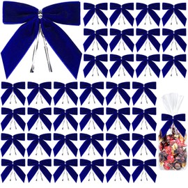 Tekunao 36 Pcs Blue Velvet Bows, 3.5 inch Small Blue Bows for Gift Wrapping Crafts Treat Bags Favors Gift Box, Premade Twist Tie Bow for Christmas Baby Shower Wedding Birthday Party Decorations