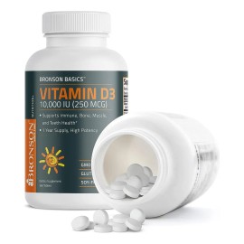 Vitamina D3 10,000 Ui (250 Mcg) Apoyo Inmunológico 360 Tabs Sabor Sin Sabor