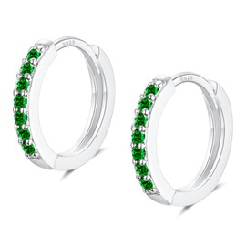 Silver Hoop Earrings for Women, Sterling Silver Small Huggie Hoop Earrings | Hypoallergenic Green Cubic Zirconia Hoops Earrings Jewellery Gifts for Girls Birthday Wedding