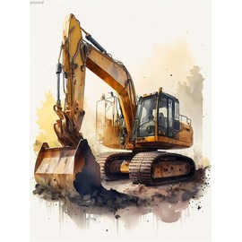 pcxord Diamond Painting Kits for Adults, Excavator 5D DIY Diamond Art Kits Full Drill Diamond for Gift Wall Decor Gem Arts Car 12x16 inch