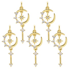 LEGENTLISUR 5Pcs 18K Gold Plated Metal Magic Wand Charms for Jewelry Making Cute Cubic Zironia Bracelet Charms Pendants for Necklaces DIY Crafts Keychain Gift Supplies