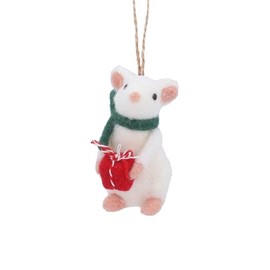 Gisela Graham Wool Mouse with Red Parcel 11x7x4cm Hanging Tree Decoration