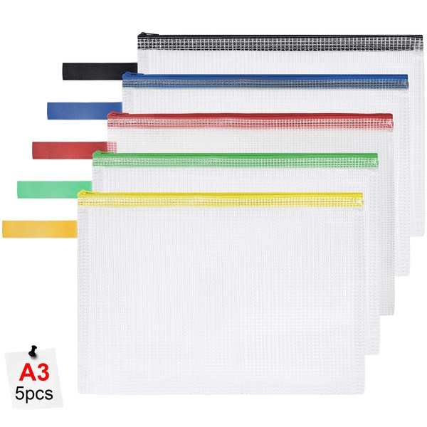 OFFCUP Plastic Wallets A3, 5PCS Zip Lock Bags Document Wallet