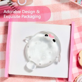 tabasquishy Cute Animals Taba Squishy Toys for Kids & Adults – Kawaii Stress Relief Fidget Sensory Toys, Soft Silicone Squeeze Gifts for Children, Teens, and Adults (Transparent Pufferfish)