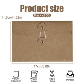 36 Pack Brown Envelopes 6"x4" with Button and String Closure, String Tie Craft Envelopes, Decorative Vintage Envelopes Pockets for Letters Postcard Greeting Card Invitations (36)