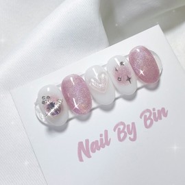 [Handmade Nail Tips] Pink Planet Nails - Short Ballerina / [수제네일팁] 핑크플래닛 네일 - 숏발레리나