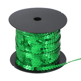 sourcing map 100 Yard Flat Sequin Strip, 6mm Paillette Sequins String Ribbon Roll Spangle Flat Sequin Strip for Crafts Embellishments Sewing Costume Accessories, Dark Green