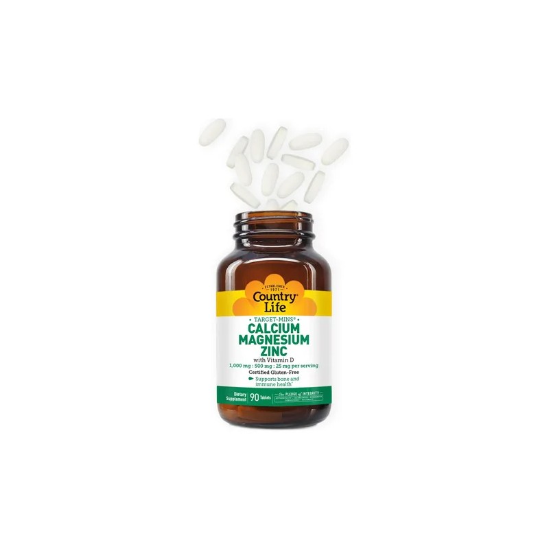 Country Life Calcio Magnesio Zinc Vitamina D3 90 Tabletas ,