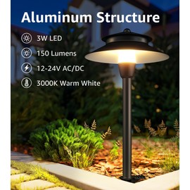 SUNVIE 3W Low Voltage Pathway Lights Wired Landscape Path Lights Outdoor Low Voltage Landscape Lighting 3000k Waterproof LED Landscape Lights with Connector for Garden Walkway, 4 Pack