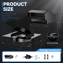 8 Inch Rooftop Exhaust Vent Cap - Heavy Duty Steel Roof Vent Cap with Damper, Roof Dryer Vent for Bathroom, Kitchen, Attic, Removable Roof Vents Featuring High Airflow Ventilation System