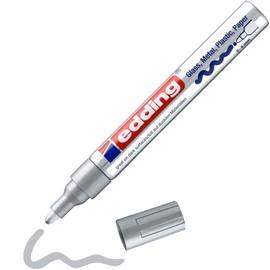edding 750 gloss paint marker - silver - 1 paint marker - round nib 2-4 mm - paint pen for glass, pebbles, wood, plastic, paper - waterproof, high coverage
