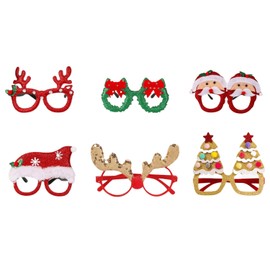 EZONEDEAL Christmas Glitter Party Glasses Frames with Assorted Designs Decorations Accessories for Christmas Party Favors Holiday Favors (One Size Fits All) (Assorted) (10Pcs)