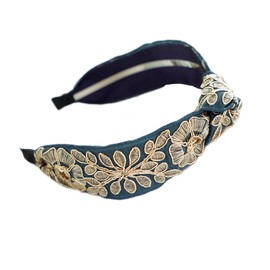 BEKYNI Women's Fashion Headbands - Vintage Ethnic Style Wide Knot Hair Accessories, Floral Fabric Headbands for Women (26-Retro Green, One Size)