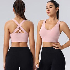 BLUELILY Sports Bras for Women High Impact Cross Back Strappy Bras Cropped Padded Seamless Workout Yoga Bras Set