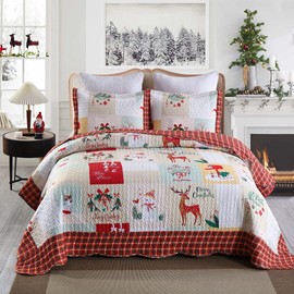 MarCielo Christmas Quilt Set, Red, Queen, (B023_Q)