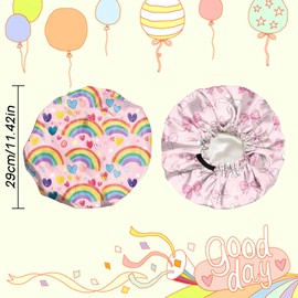 Deokke 2 PCS Kids Bonnets for Girls Boys Satin Hair Bonnet Adjustable Double Layer Silk Child Night Sleeping Cap Cute (M24-Bowknot)