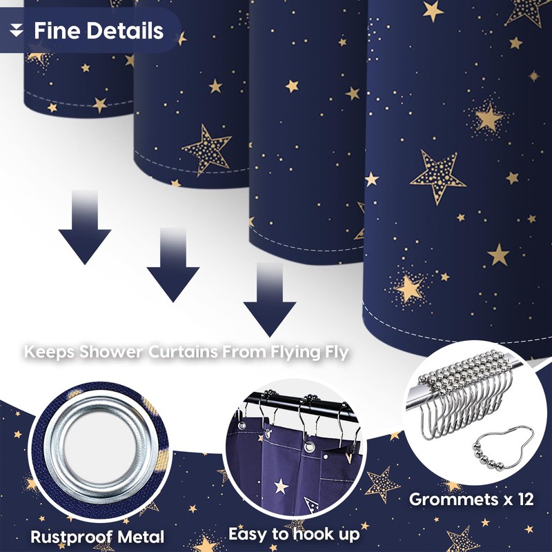 Amaredom Star Shower Curtain, Celestial Shower Curtain for Bathroom, Waterproof