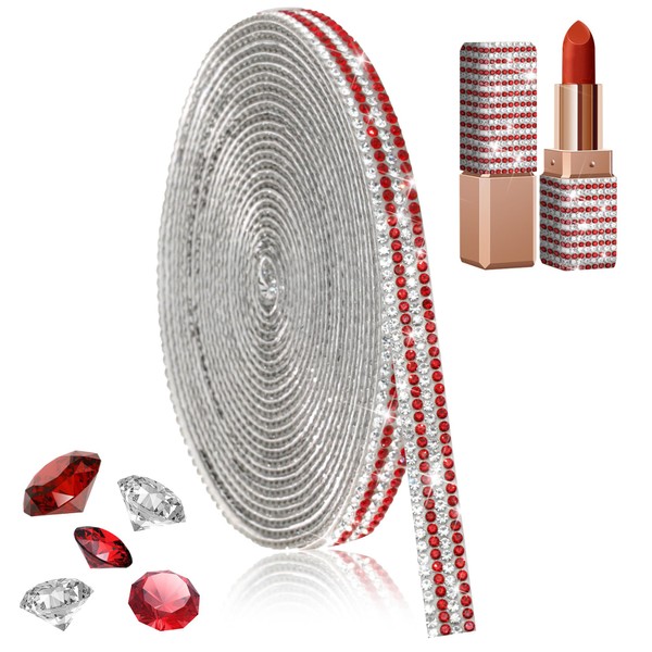 FULZTEY Glitter Crystal Rhinestone Ribbon,4 Rows Diamond Ribbon with 2